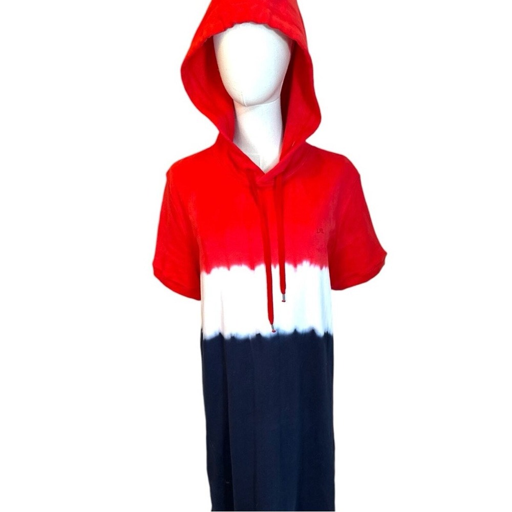 Lauren Ralph Lauren Hoodie Dress NWOT SZ LGE Red White Navy Blue Tie Dye Sporty - Picture 4 of 16